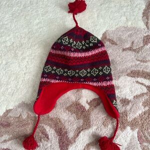 Stylish Red and Pink Knit Pom-Pom Hat, wool blend